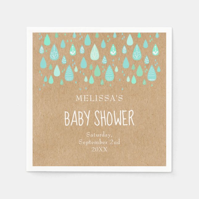 Cute Raindrops Couples Baby Shower/Sprinkle Rustic Napkin (Front)