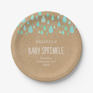 Cute Raindrops Couples Baby Sprinkle/Shower Rustic Paper Plate