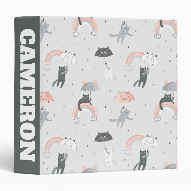 Cute Raining Cats Pattern Binder (Front/Spine)