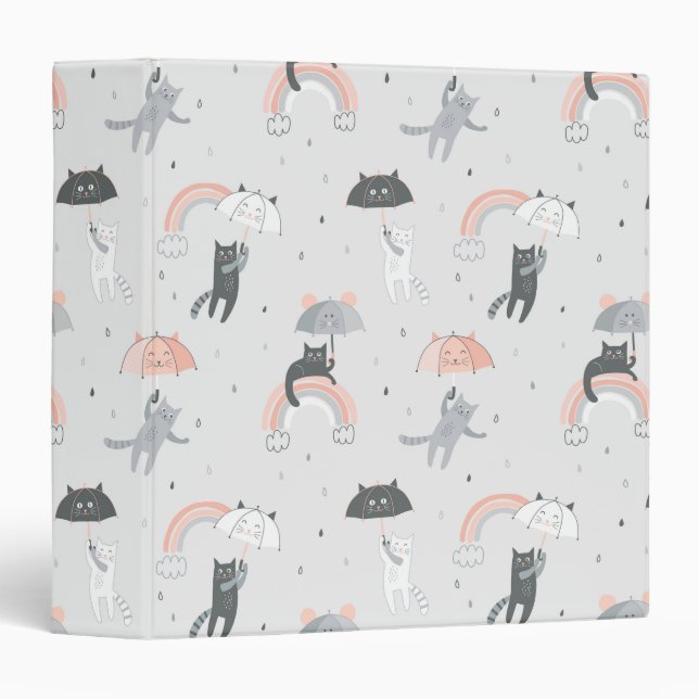 Cute Raining Cats Pattern Binder (Front/Spine)