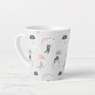 Cute Raining Cats Pattern Latte Mug