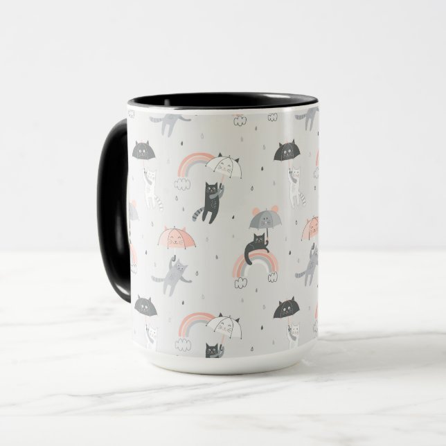 Cute Raining Cats Pattern Mug (Front Left)