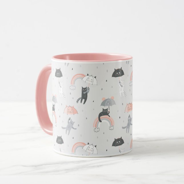 Cute Raining Cats Pattern Mug (Front Left)