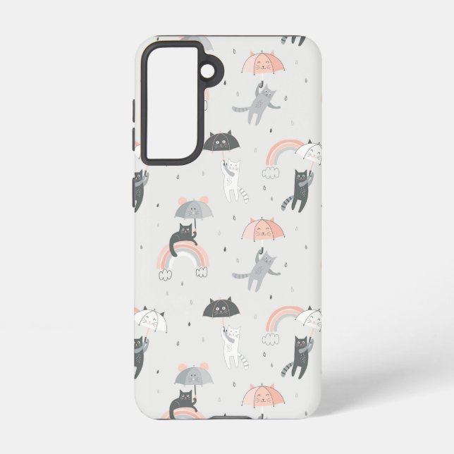 Cute Raining Cats Pattern Samsung Galaxy S21 Case (Back)