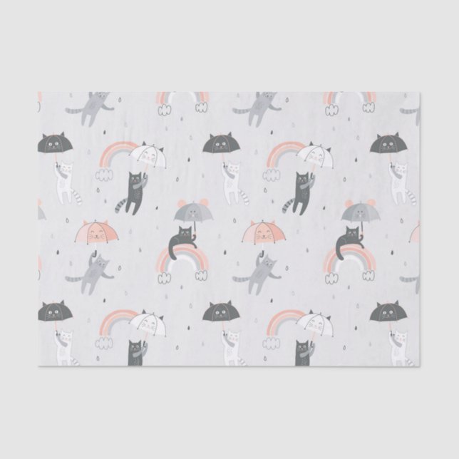 Cute Raining Cats Pattern Tissue Paper (Front)