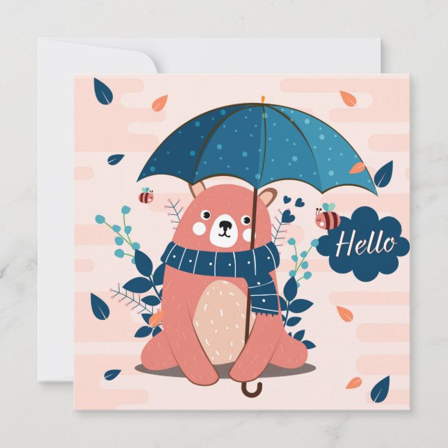 Cute Rainy Day Bear Note Card (Front)