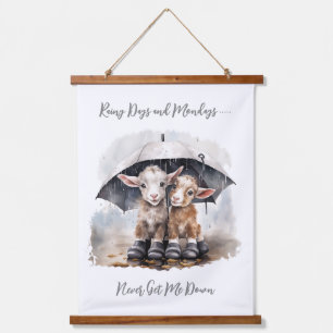 Cute Rainy Day Goats  Hanging Tapestry