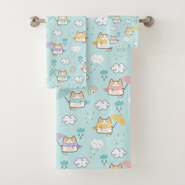 Cute Rainy Day Pattern Bath Towel Set (Insitu)