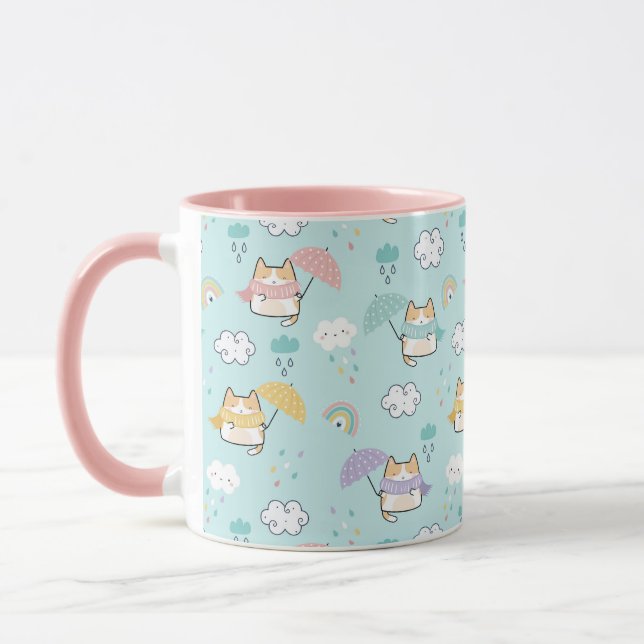 Cute Rainy Day Pattern Coffee Mug (Left)