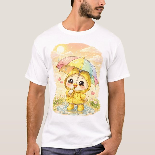 Cute Rainy Day Penguin T-Shirt 🐧🌧️ (Front)