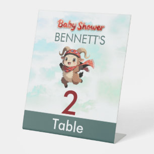 Cute Ram Winter Baby Shower Table Number Pedestal Sign