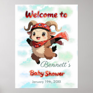 Cute Ram Winter Baby Shower Welcome Sign