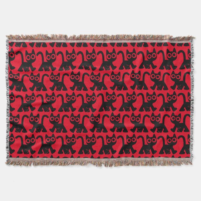 Cute Rambling Cartoon Cat Throw Blanket (Front)