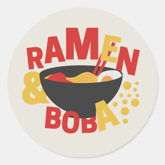 Cute Ramen and Boba Classic Round Sticker (Front)