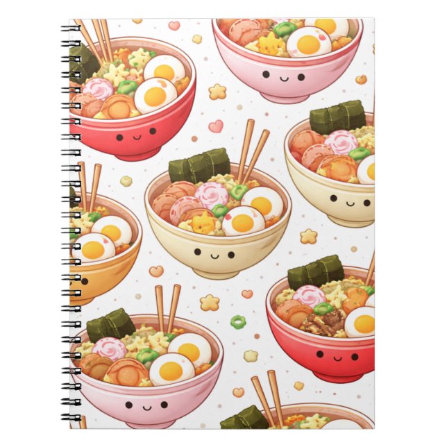 Cute Ramen Bowls - Kawaii Smiling Noodles Notebook (Front)