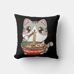 Cute Ramen Cat Kawaii Anime Japanese Food Boy Girl Throw Pillow