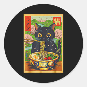 Cute Ramen Cat Nature Flowers Noodle Anime  Classic Round Sticker