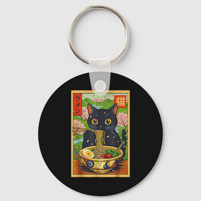 Cute Ramen Cat Nature Flowers Noodle Anime  Keychain (Front)
