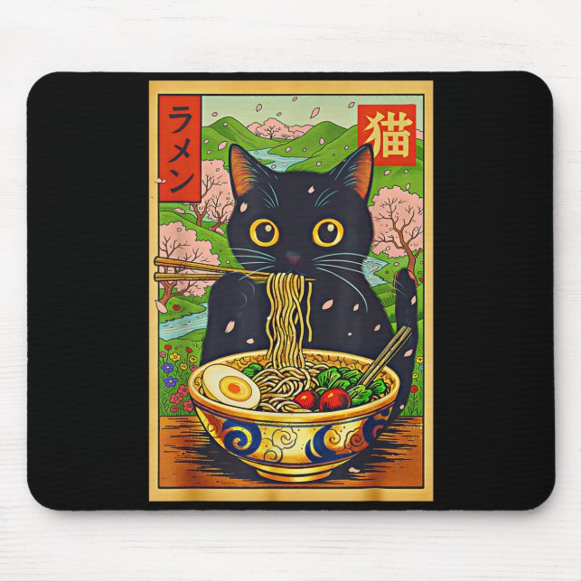 Cute Ramen Cat Nature Flowers Noodle Anime  Mouse Pad (Front)