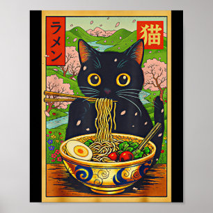 Cute Ramen Cat Nature Flowers Noodle Anime  Poster