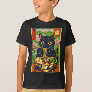 Cute Ramen Cat Nature Flowers Noodle Anime T-Shirt