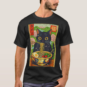Cute Ramen Cat Nature Flowers Noodle Anime T-Shirt