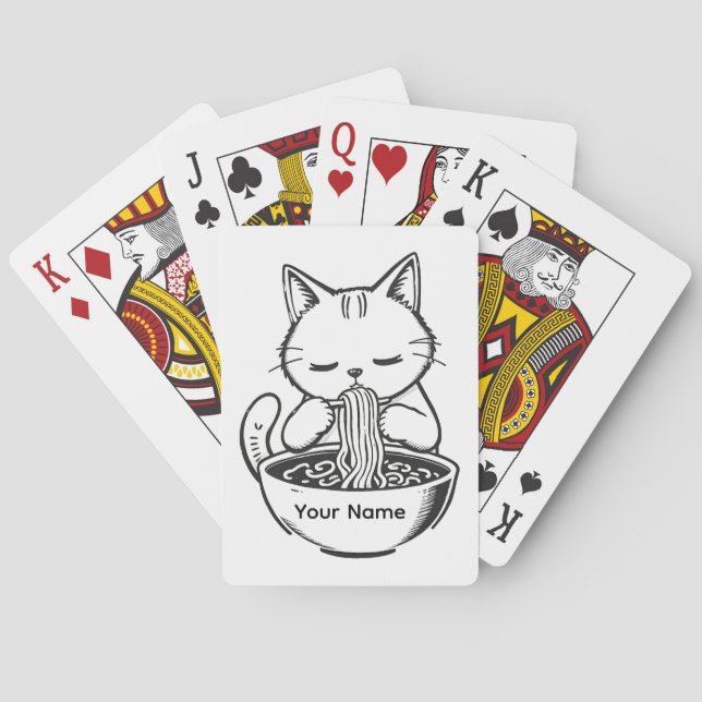 Cute Ramen Cat Personalized Playing Cards (Back)