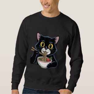 Cute Ramen Cat Slurping Noodles in Vintage Japanes Sweatshirt