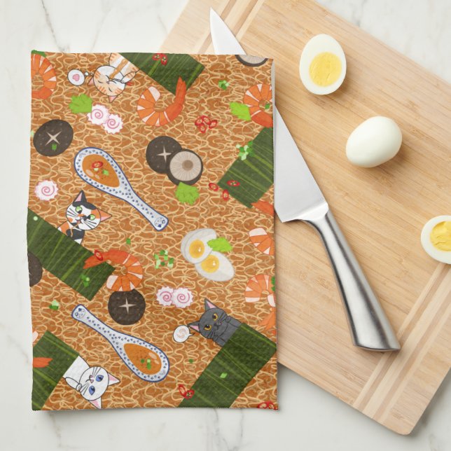Cute Ramen Cats Kitchen Towel (Quarter Fold)