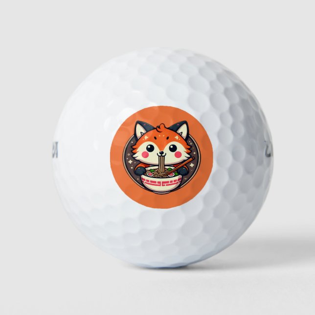  Cute Ramen Fox Illustration for Merch Design Golf Balls (Front)