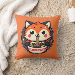 Cute Ramen Fox Illustration for Merch Design Throw Pillow