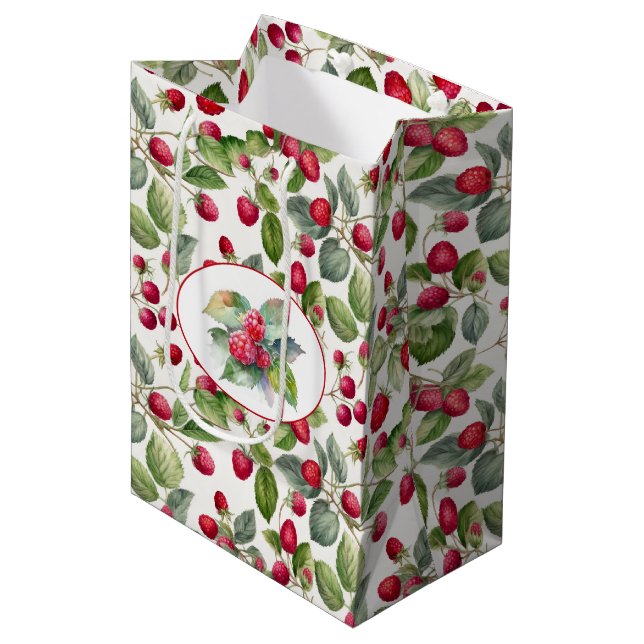 Cute Raspberries Watercolor Medium Gift Bag (Front Angled)