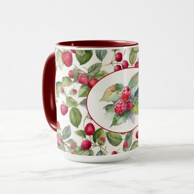 Cute Raspberries Watercolor Mug (Front Left)
