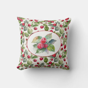 Cute Raspberries Watercolor Throw Pillow
