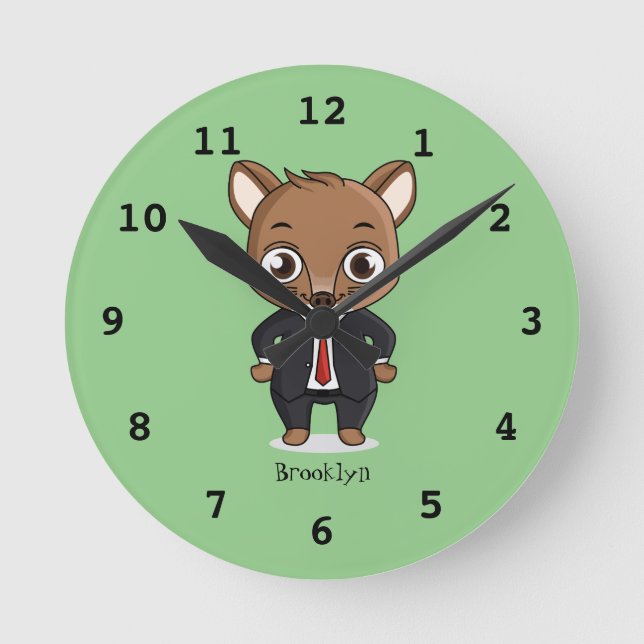 Cute rat cartoon illustration round clock (Front)