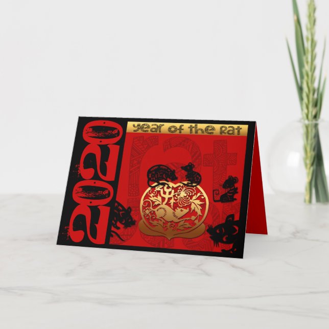 Cute Rat Chinese Year 2020 Zodiac Birthday HGC Card (Front)