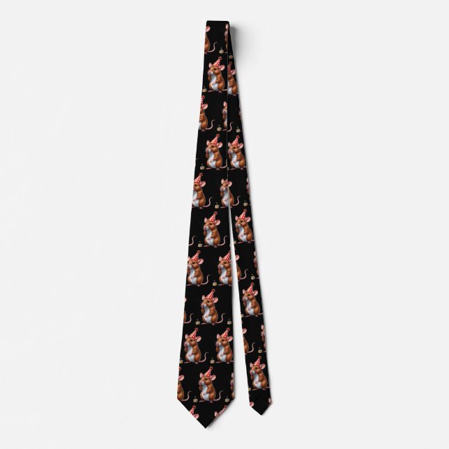 Cute Rat in red polka dot birthday Tie (Front)