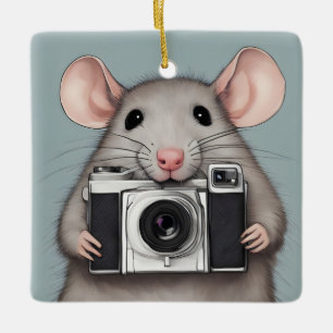 Cute Rat Photographer Ceramic Ornament
