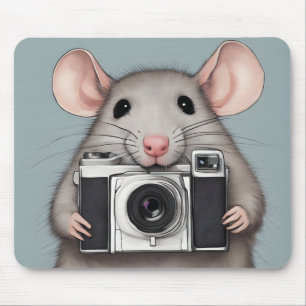 Cute Rat Photographer Mouse Pad