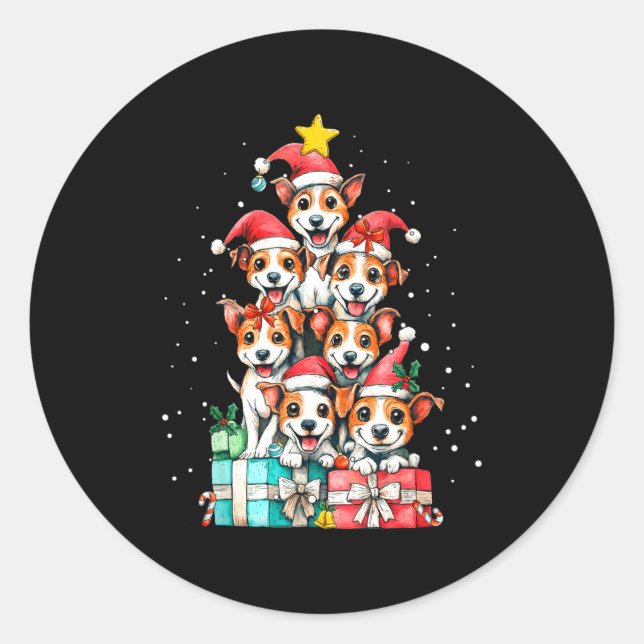 Cute Rat Terrier Le Dog Christmas Tree Xmas  Classic Round Sticker (Front)