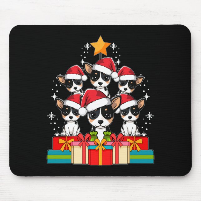 Cute Rat Terrier Le Dog Christmas Tree Xmas Hat Lo Mouse Pad (Front)