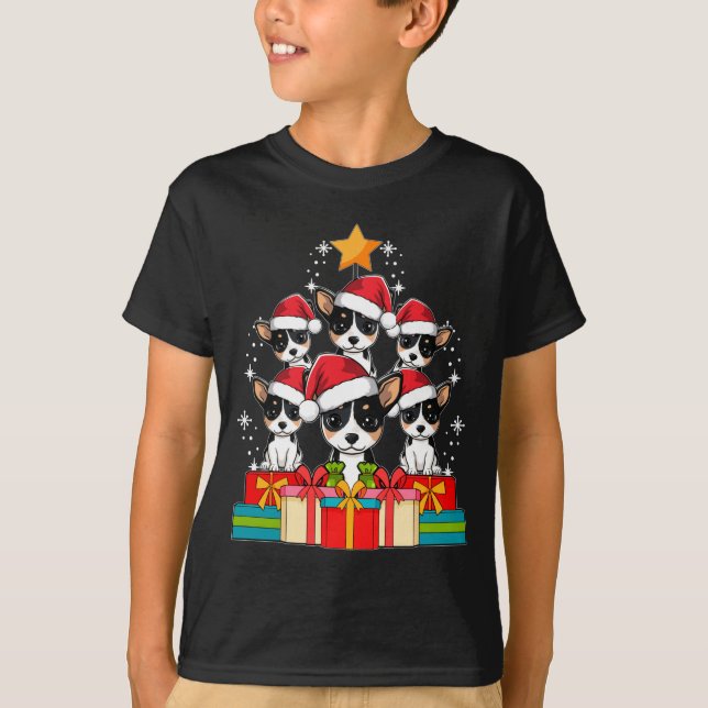 Cute Rat Terrier Le Dog Christmas Tree Xmas Hat Lo T-Shirt (Front)
