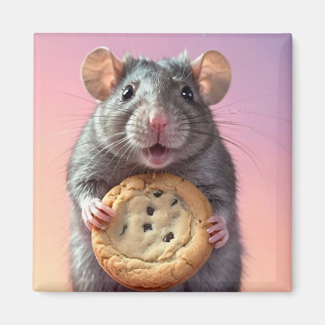 Cute Rat With Chocolate Chip Cookie Magnet (Front)