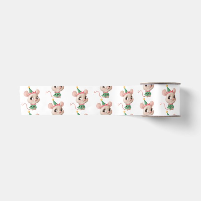 Cute Rat with Christmas hat Satin Ribbon (Front)
