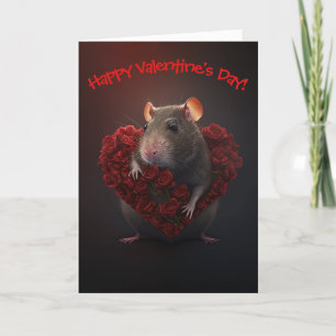 Cute Rat with Flower Heart Funny Valentine's Day Holiday Card
