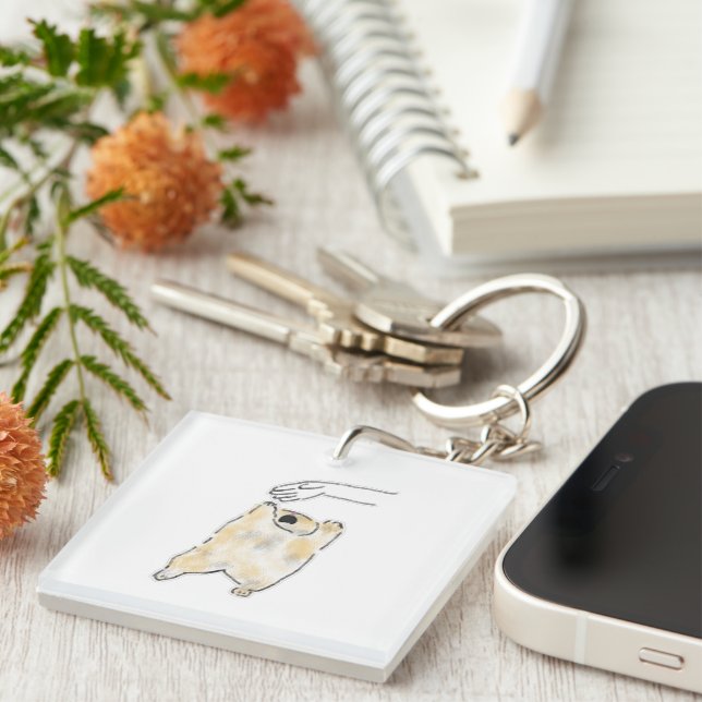Cute Reaching Cat Wanting Hugs Hand Drawn Art Keychain (Front Right)