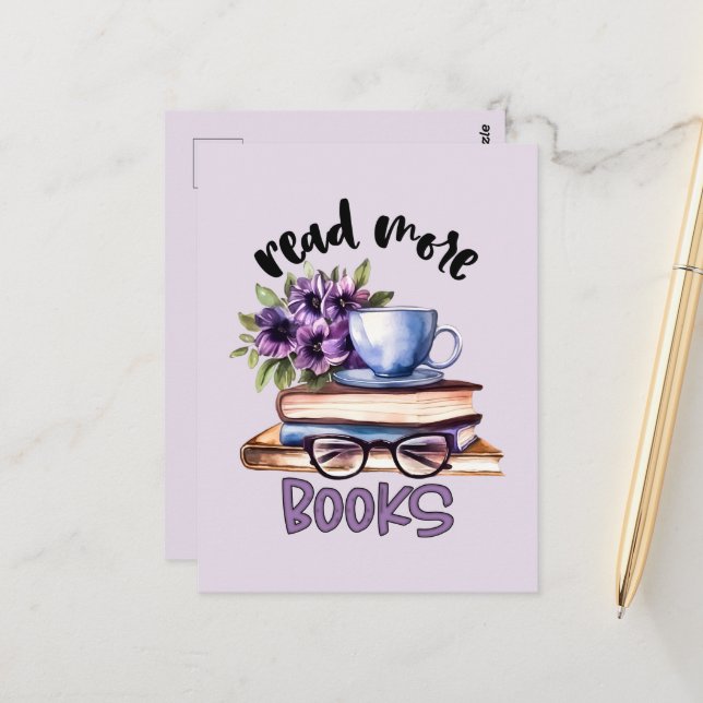 Cute read books word art  postcard (Front/Back In Situ)
