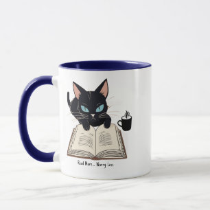Cute Read More Worry Less, Cat Mom Motivational Mug
