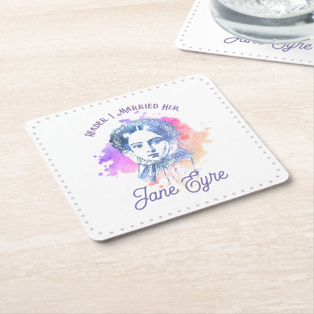 Cute Reader I Married Him Jane Eyre Portrait Square Paper Coaster (Angled)