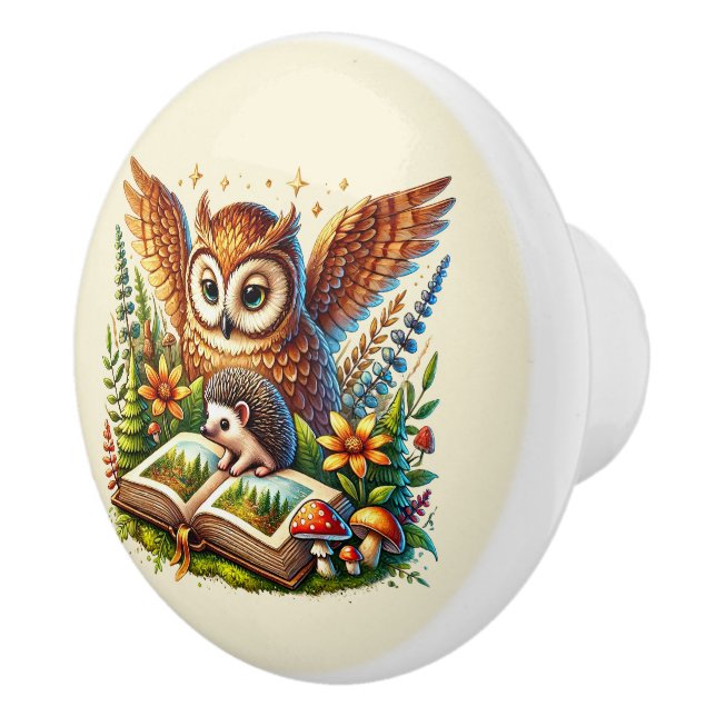 Cute reading animal lovers  ceramic knob (Right)